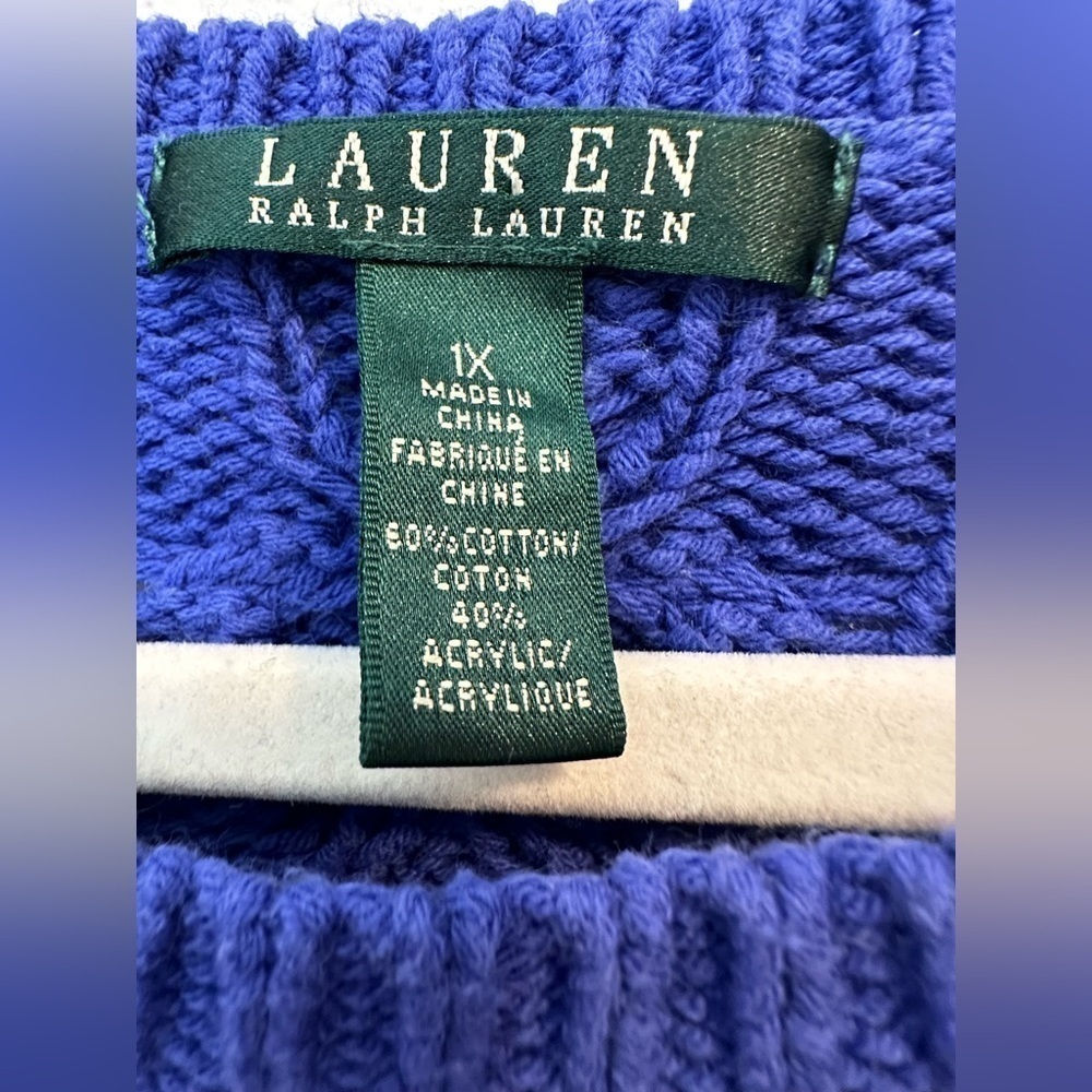 Ralph Lauren Crewneck Pullover Fisherman’s Blue Sweater Plus Size 1X - Picture 4 of 5